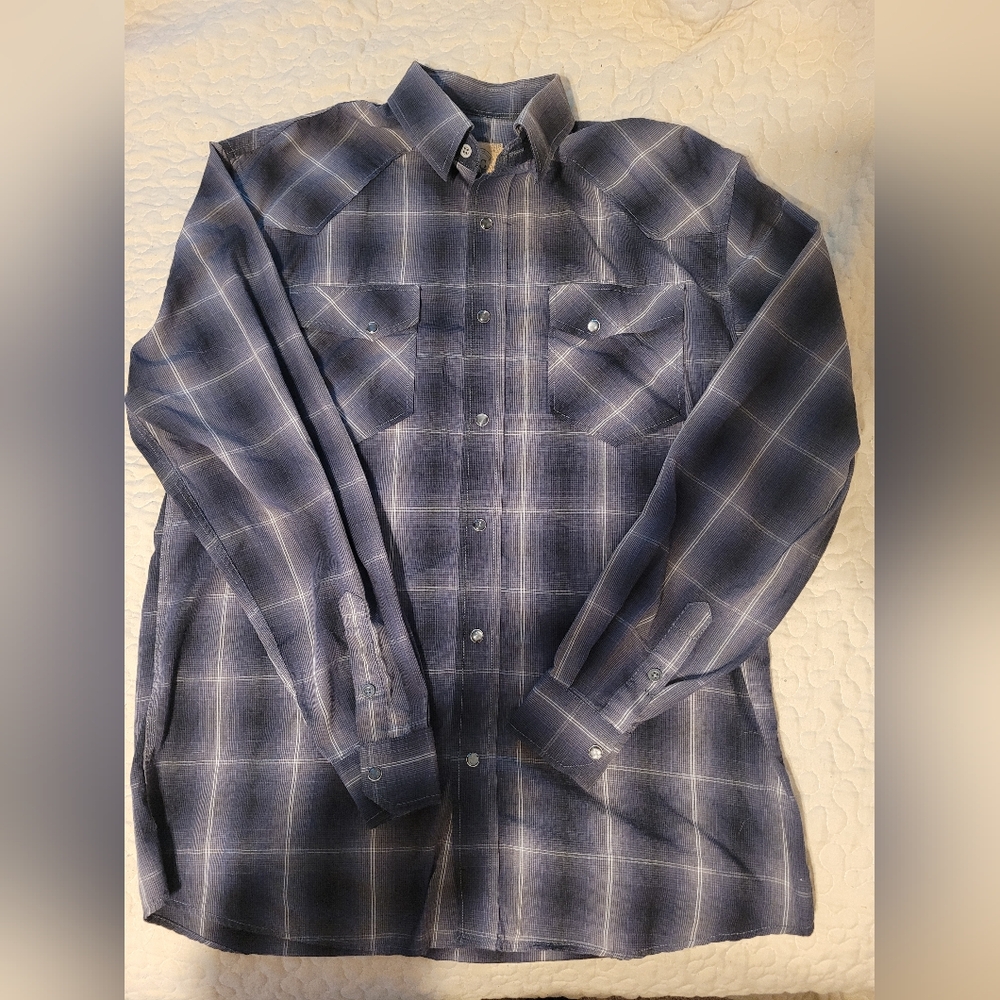 GC Blue Vintage Collection Gray Plaid Western Shirt Mens Medium